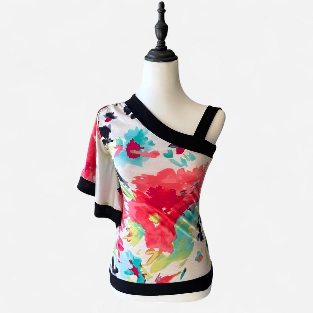 Wrapper Floral Watercolor One Shoulder Asymmetrical Top 169QA5499 XS